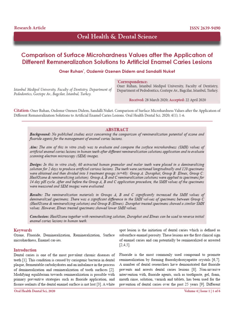 Comparison of Surface Microhardness Values After The Applicaton of ...