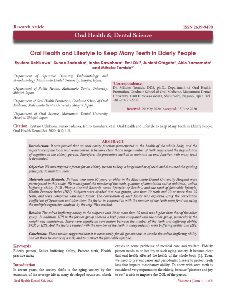 Oral Health and Lifestyle To Keep Many Teeth in Elderly People | PDF ...