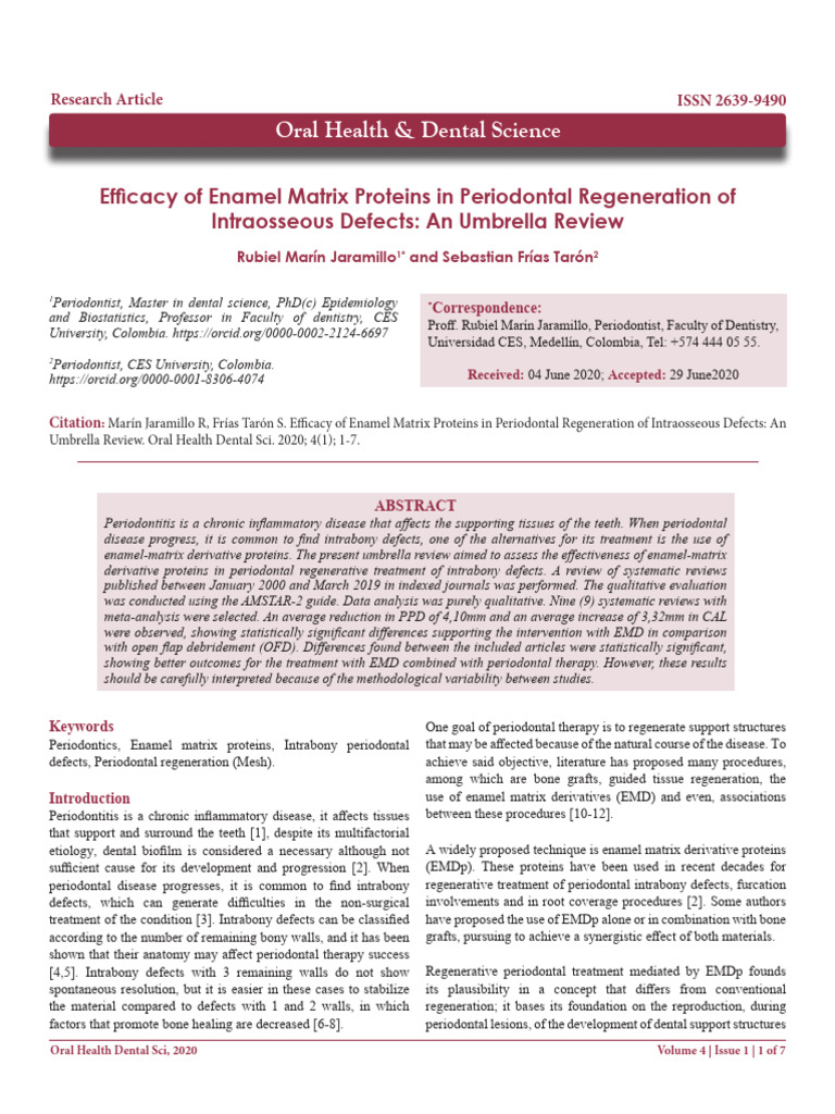 Enamel Matrix Proteins in Periodontal Regeneration | PDF ...