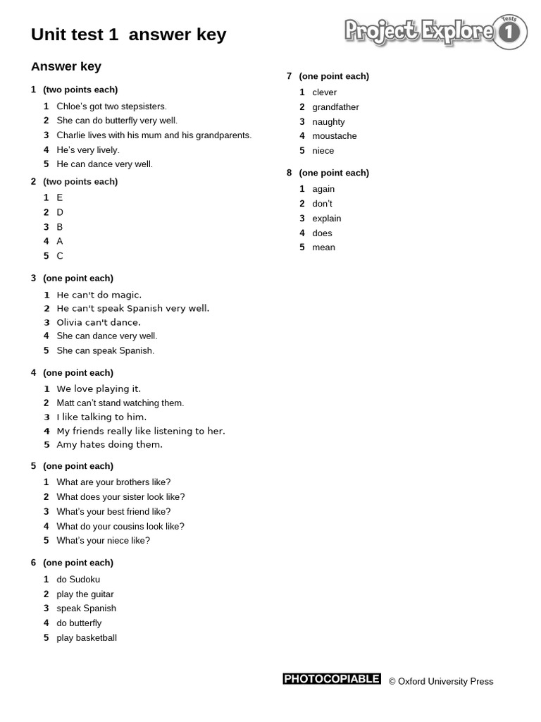 Unit Test 1 Answer Key and Audio Script | PDF