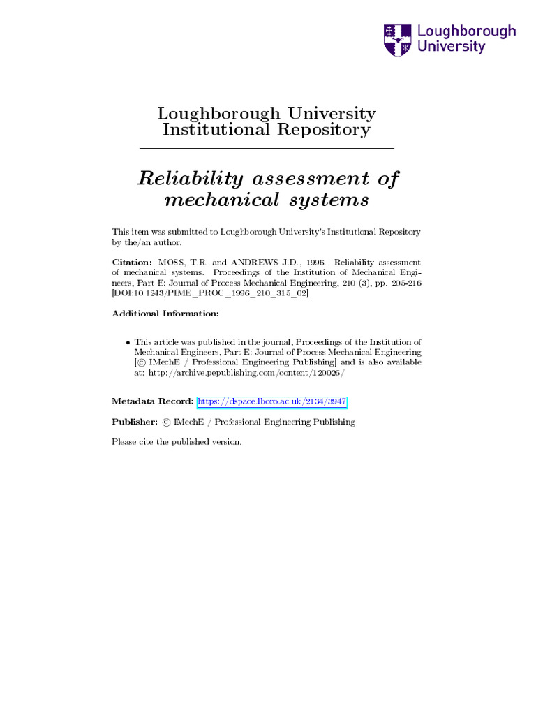 Mechanical Systems Reliability Assessment | PDF | Reliability ...