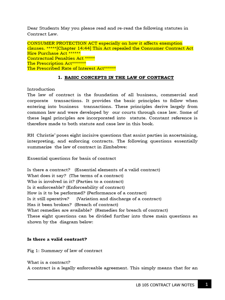 Contract Law Essentials In Zimbabwe PDF Offer And Acceptance 