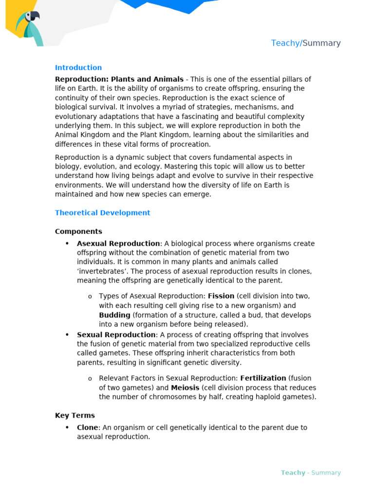 Summary of Reproduction Plants and Animals | PDF | Sexual Reproduction ...