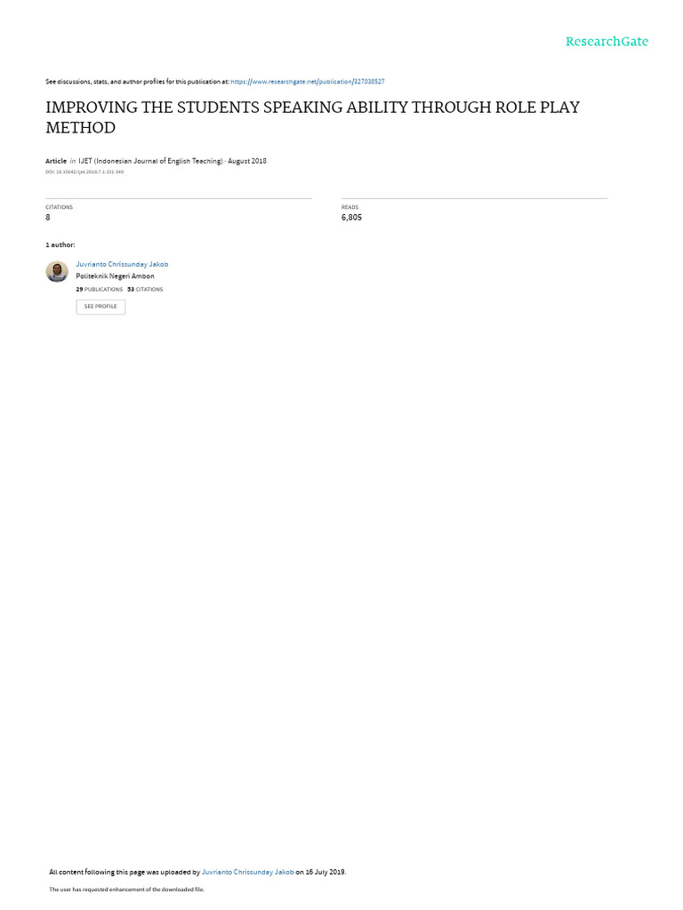 Improving The Students Speaking Ability Through Role Play Method Pdf