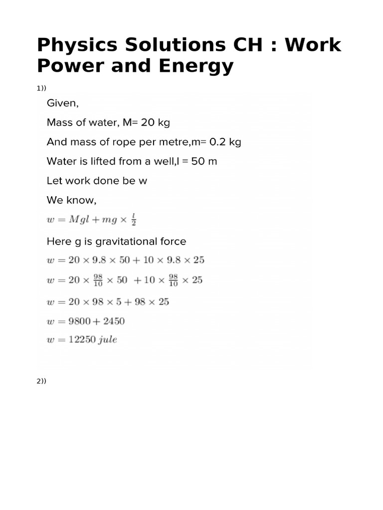 Physics Solutions CH Work Power and Energy 2 | PDF | Science ...