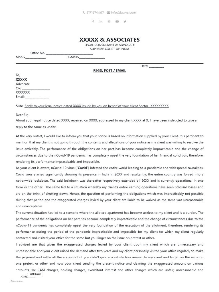 Legal Notice Reply Template | PDF | Interest | Common Law