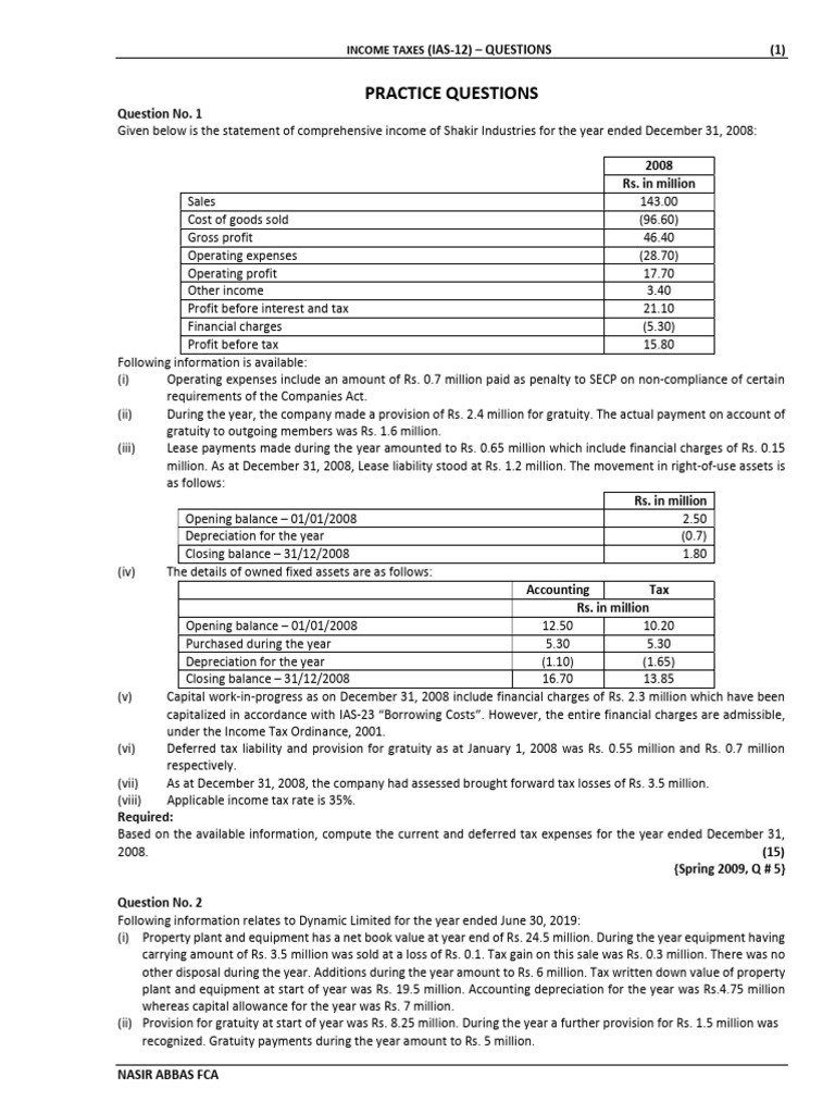 Income Tax Calculation Practice Questions | PDF | Depreciation ...