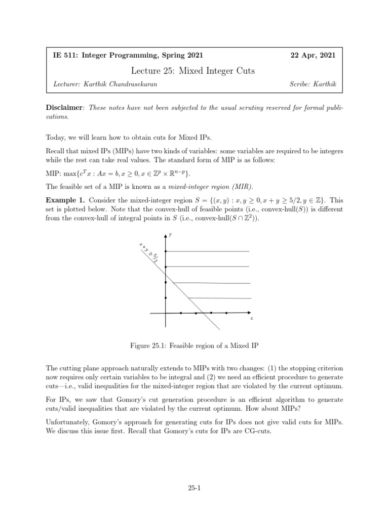 Mixed Integer Cuts in MIP Optimization | PDF | Inequality (Mathematics ...
