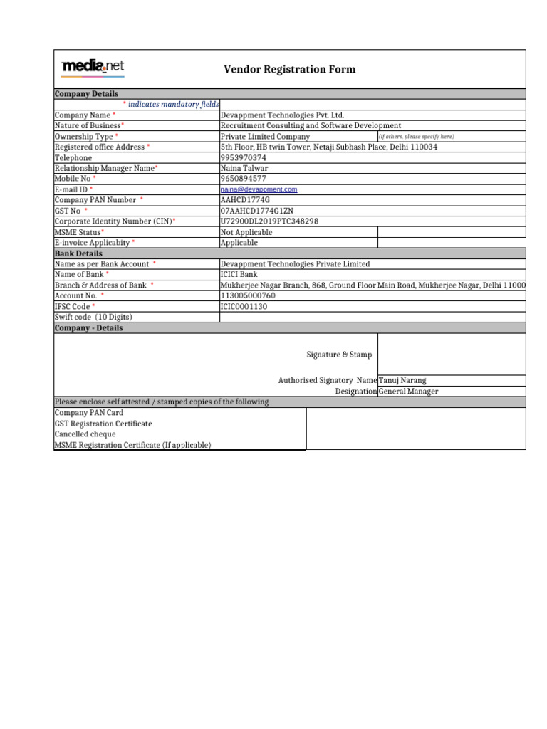 Vendor Registration Form | PDF