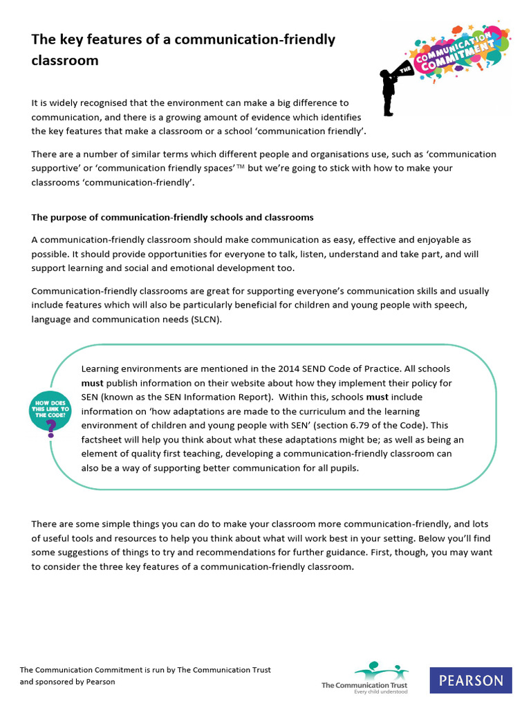 Key Features of A Communication Supportive Classroom | PDF | Classroom ...