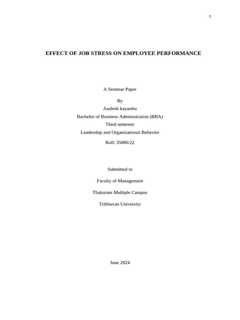 Effect of Job Stress On Employee Performance 2 | PDF | Occupational ...