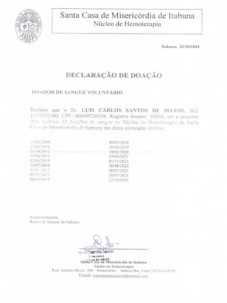 Declaração de Doação | PDF