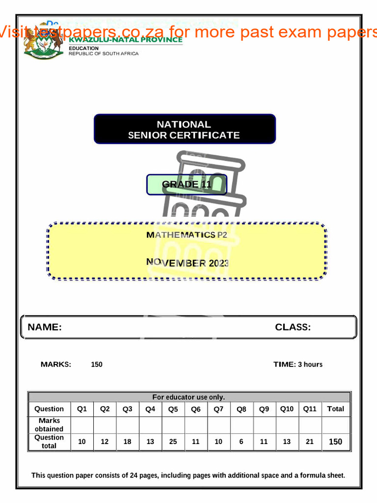 Maths Grade 11 November 2023 P2 and Memo | PDF