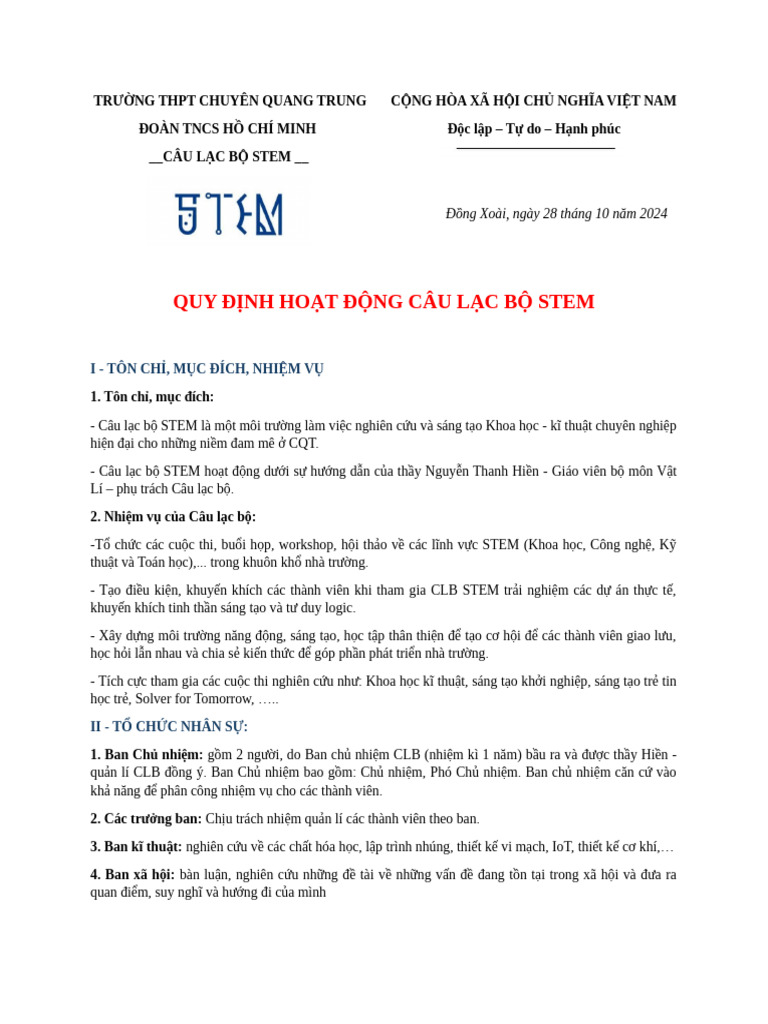 Quy Chế Clb Stem | PDF