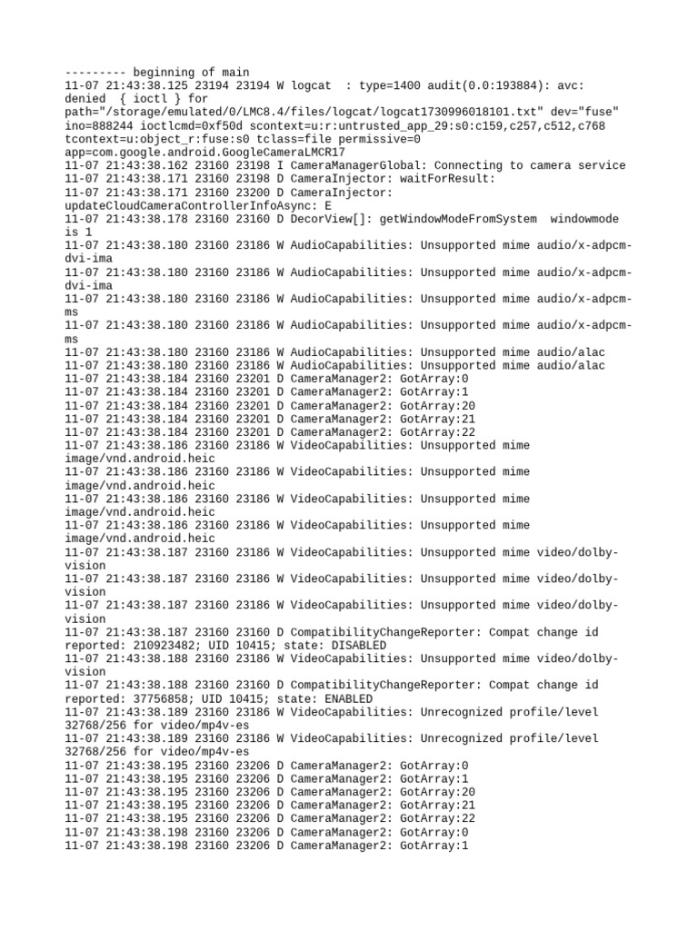 Camera Logcat Analysis and Issues | PDF | Software | Computing