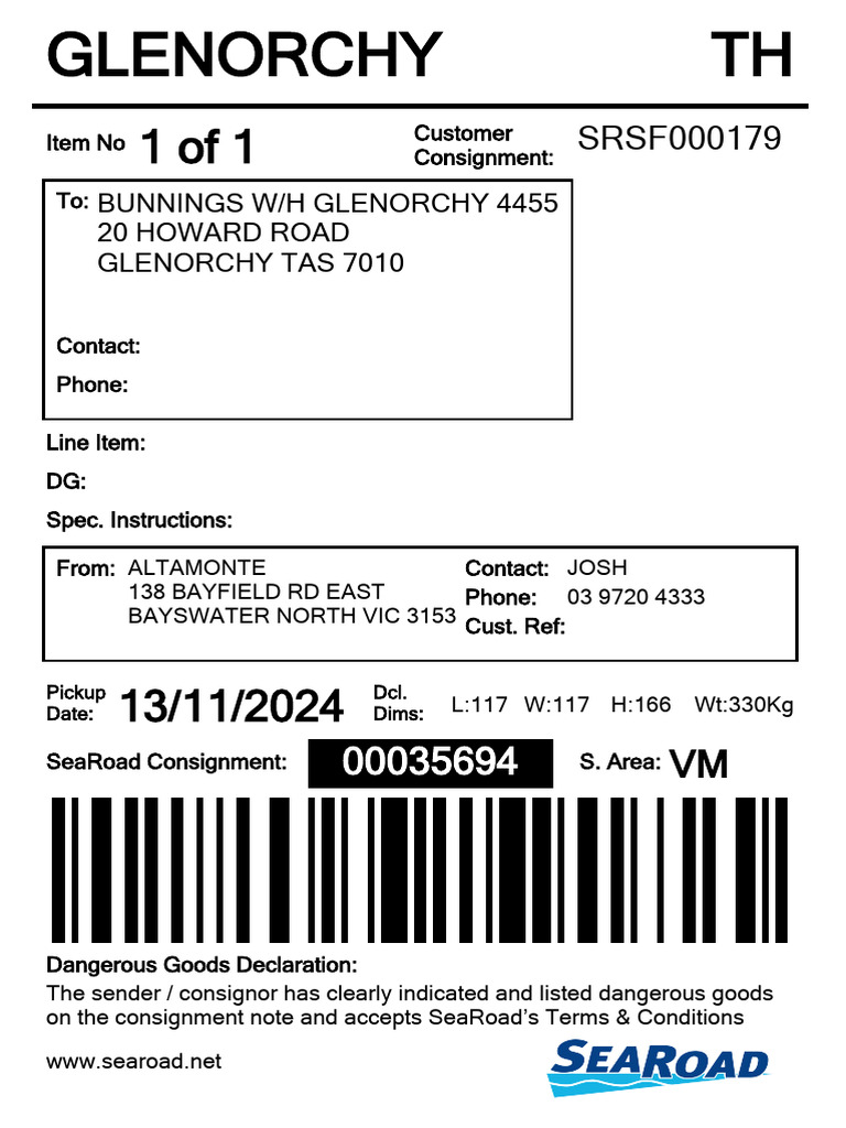 Glenorchy Consignment Details | PDF