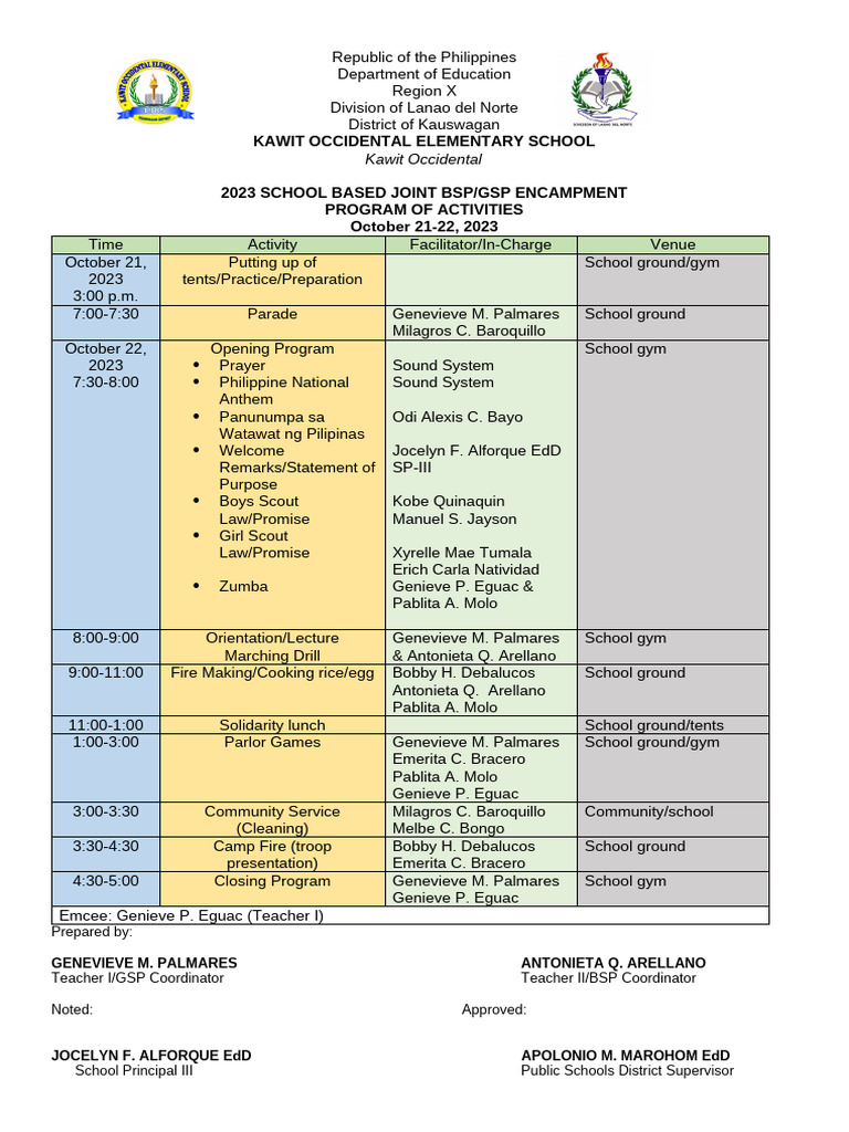 Program of Activities 2023 | PDF | Girl Guiding And Girl Scouting ...