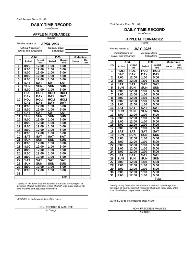 Daily Time Record for Civil Service | PDF
