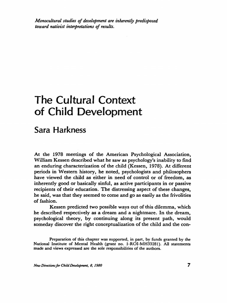 The Cultural Context of Child Developmen | PDF | Psychology | Child ...