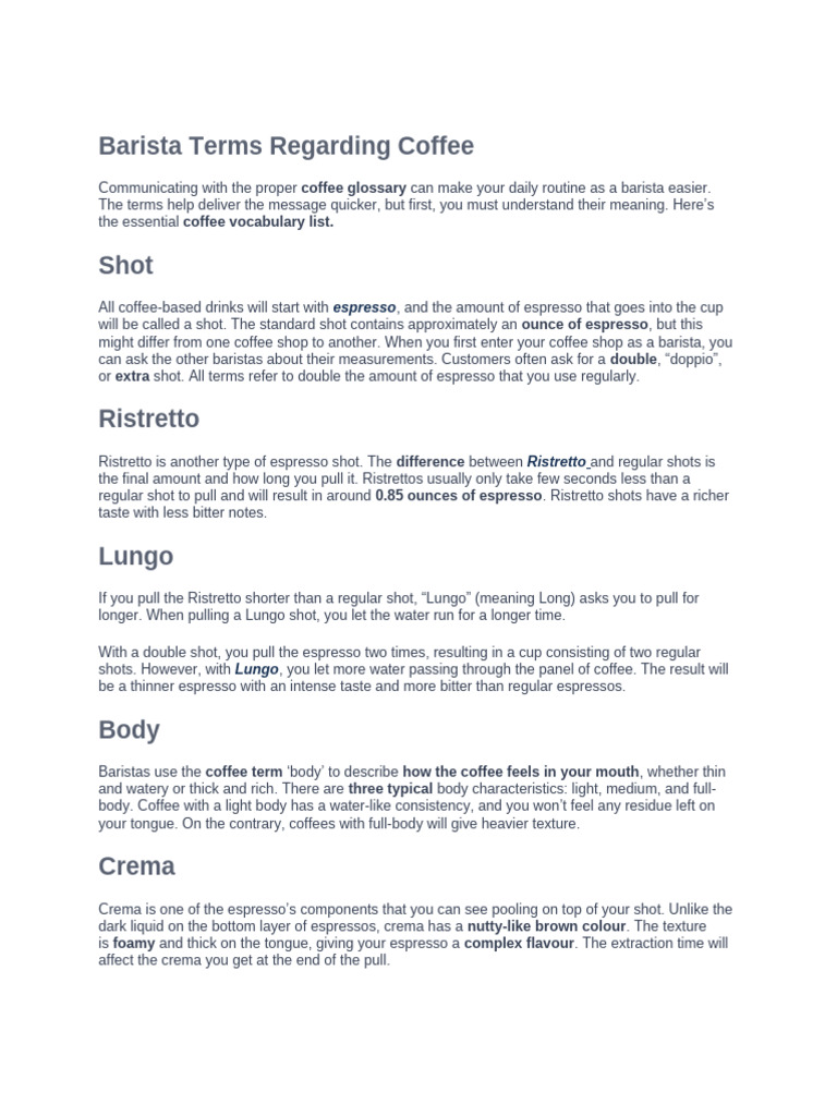 Essential Barista Coffee Terms Guide | PDF | Coffee | Drink