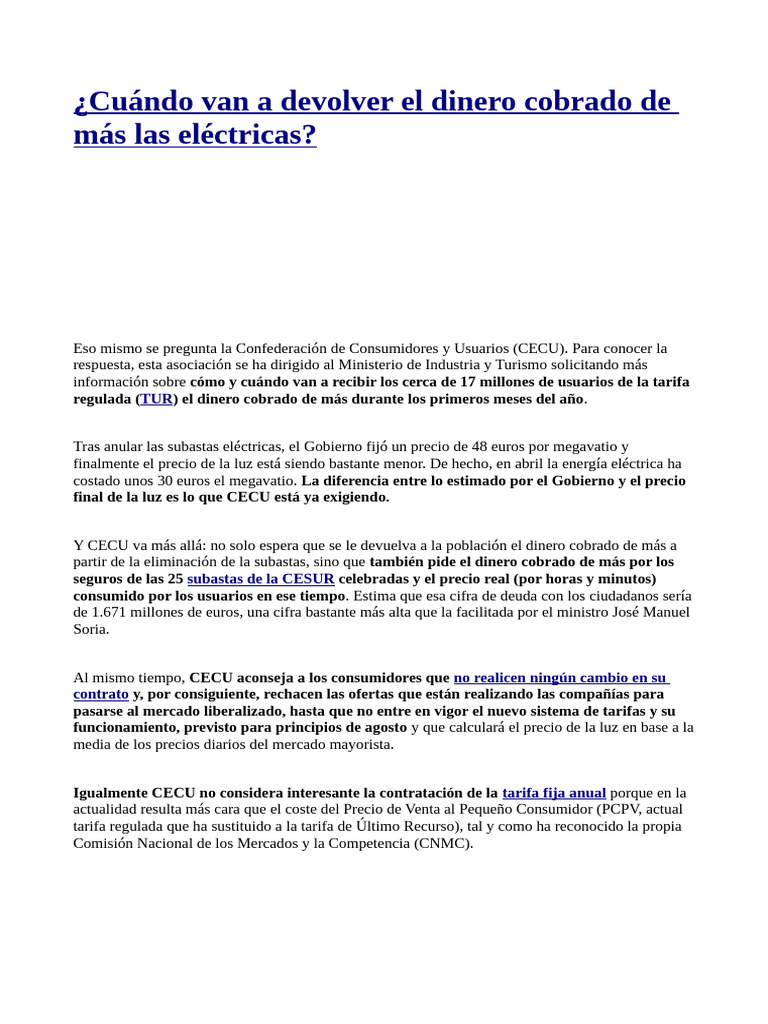 +cu+índo Van A Devolver El Dinero Cobrado de M+ís Las El+®ctricas | PDF