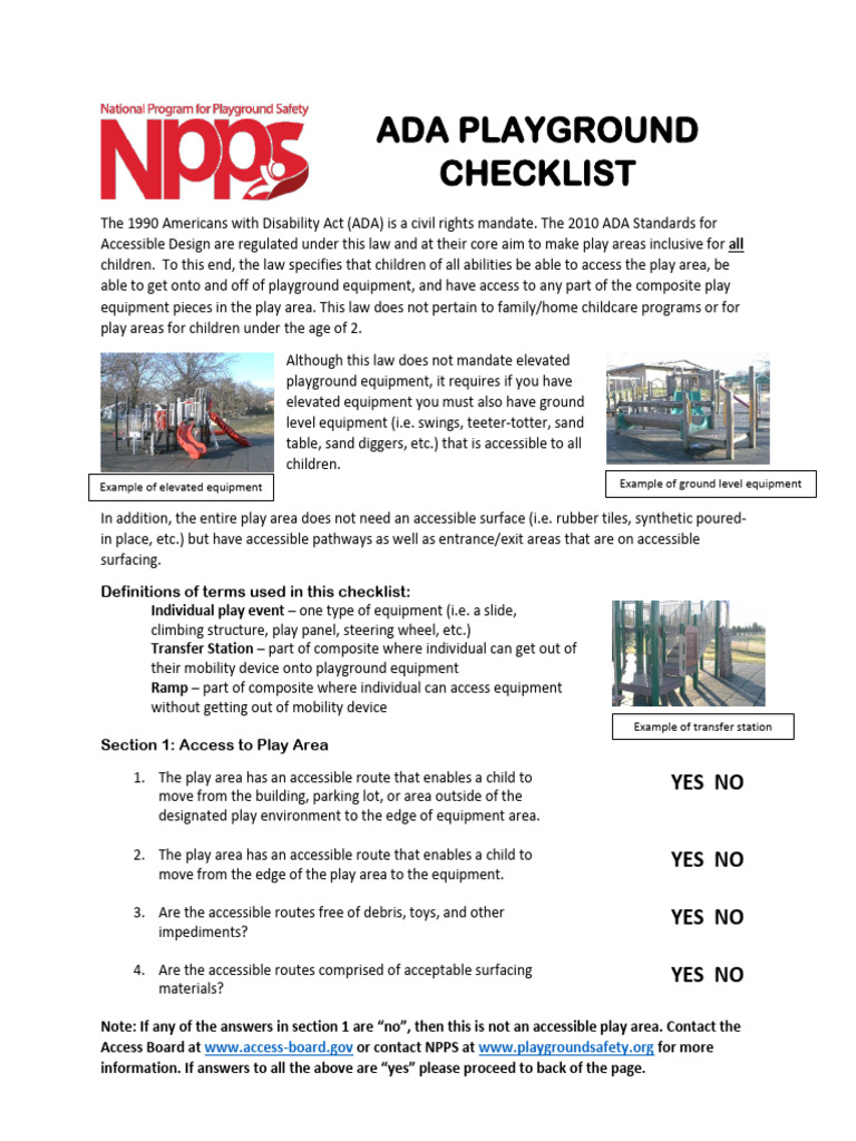 2016 ADA Playground Checklist | PDF | Playground | Americans With ...