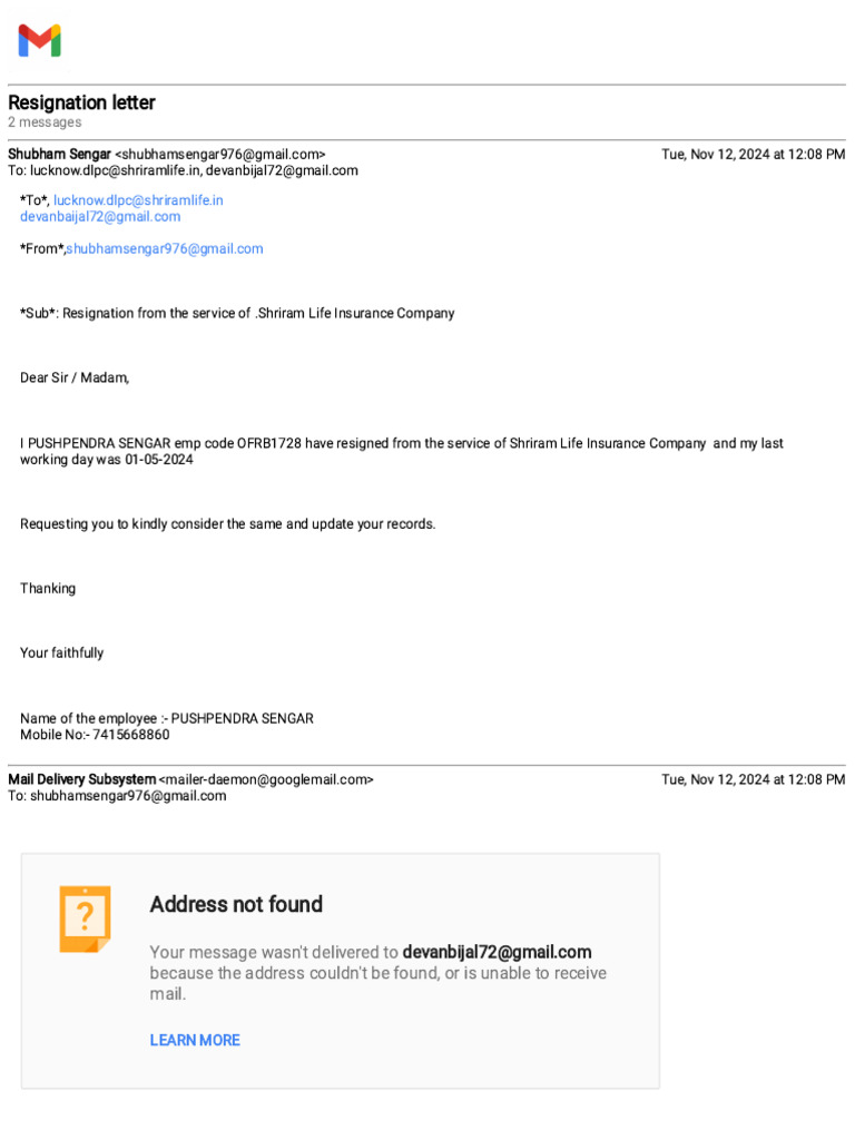 Gmail - Resignation Letter-3 | PDF