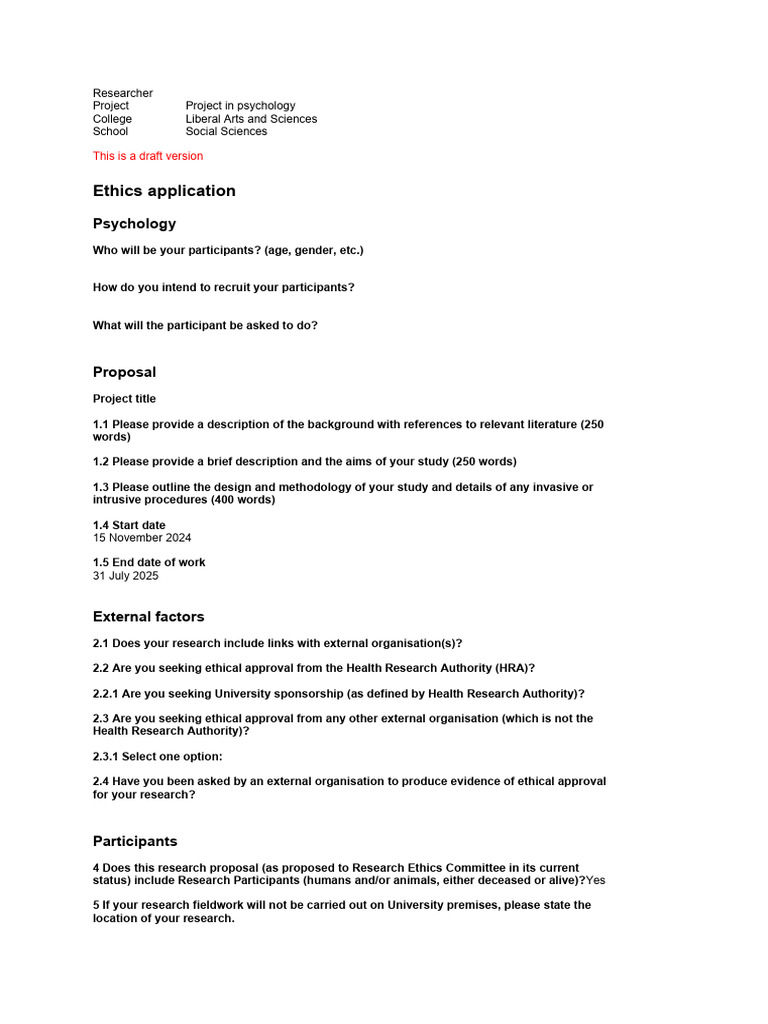 Ethics Application for Psychology Research | PDF | Informed Consent