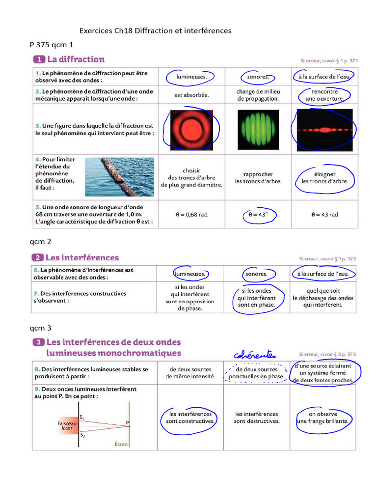 Ex CH 18 Diffraction Et Interférences | PDF | Diffraction | Angle