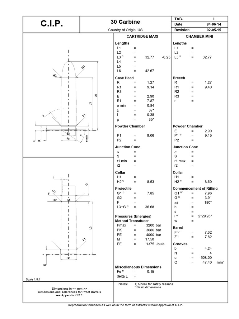 30 Carbine C.I.P. | PDF | Pistol And Rifle Cartridges | Projectile Weapons