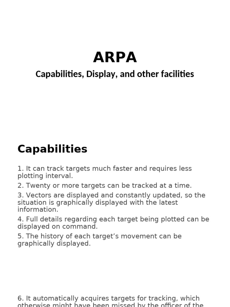 NAV225-ARPA Capabilities, Display, and Other Facilities | PDF