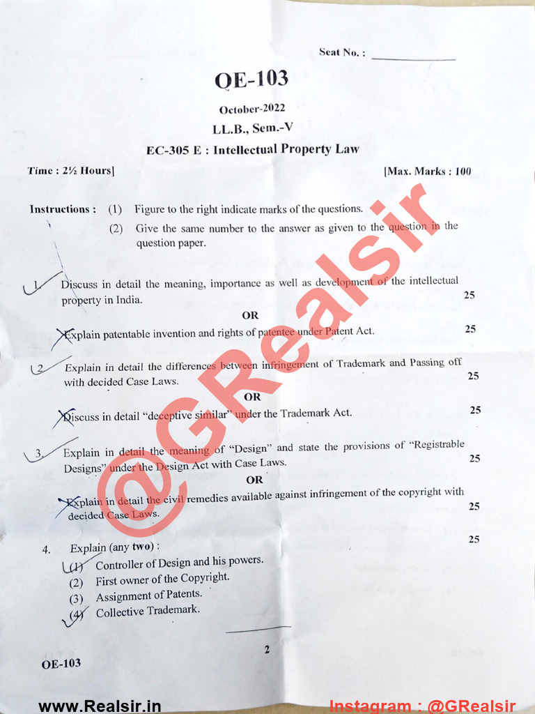 EC-305 E Intellectual Property Law LLB-5 2022 | PDF | Intellectual ...