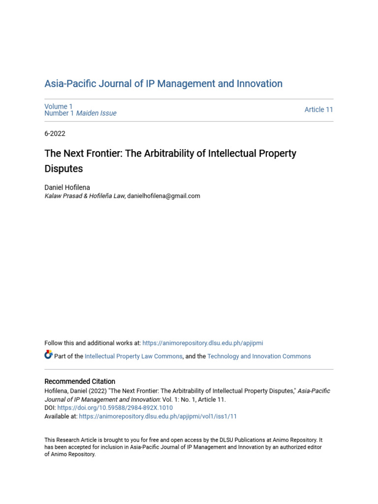 Arbitrability of Intellectual Property Disputes | PDF | Intellectual ...
