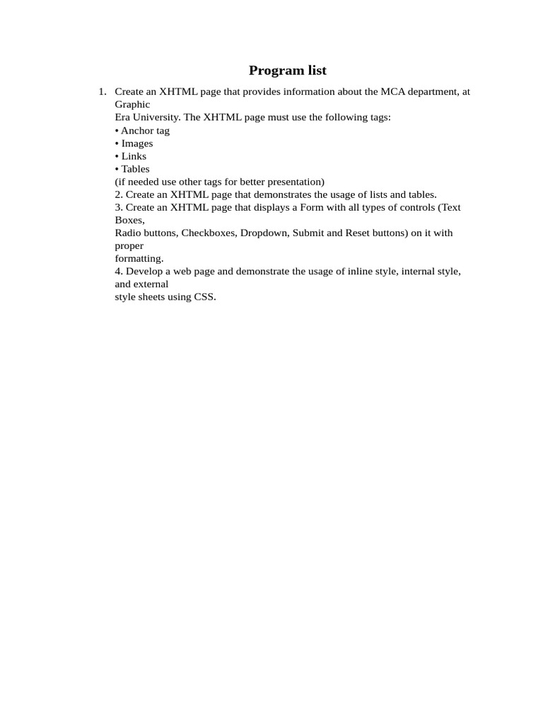 MCA 1program List | PDF