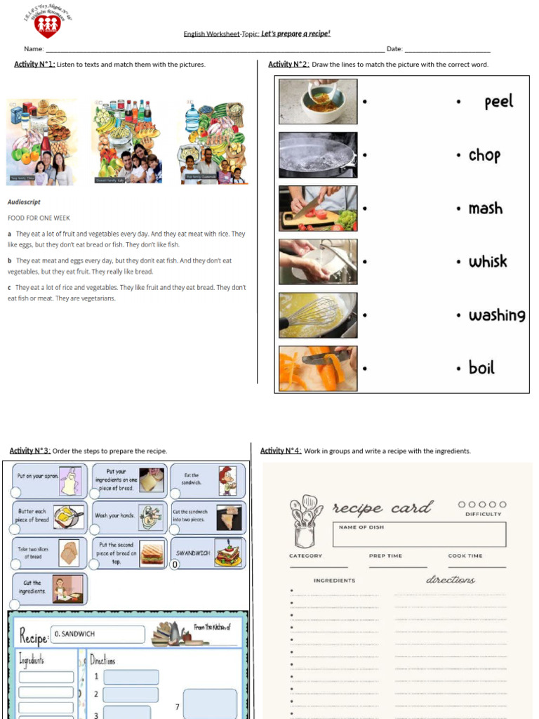 1y 2 English Worksheet-Lets Prepare A Recipe | PDF | Language Arts ...