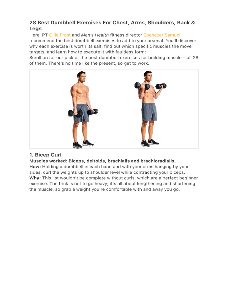 28 Essential Dumbbell Exercises Guide | PDF | Arm | Anatomical Terms Of ...
