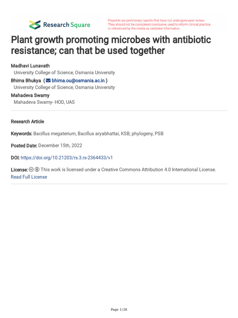 Plant Growth Promoting Microbes With Antibiotic Re | PDF | Soil ...