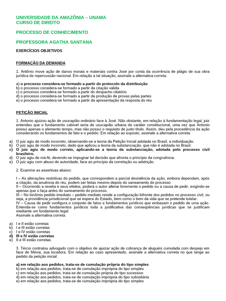 EXERCÍCIOS QUESTÕES OBJETIVAS Agatha | PDF | Prova (jurídico) | Citação ...