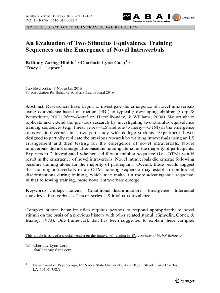 An Evaluation of Two Stimulus Equivalence Training Sequences On The ...