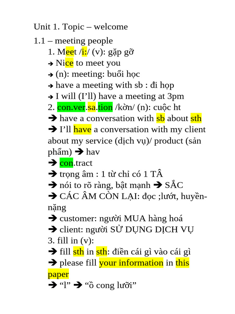 A1 Unit 1 - 1.1 Vocab | PDF
