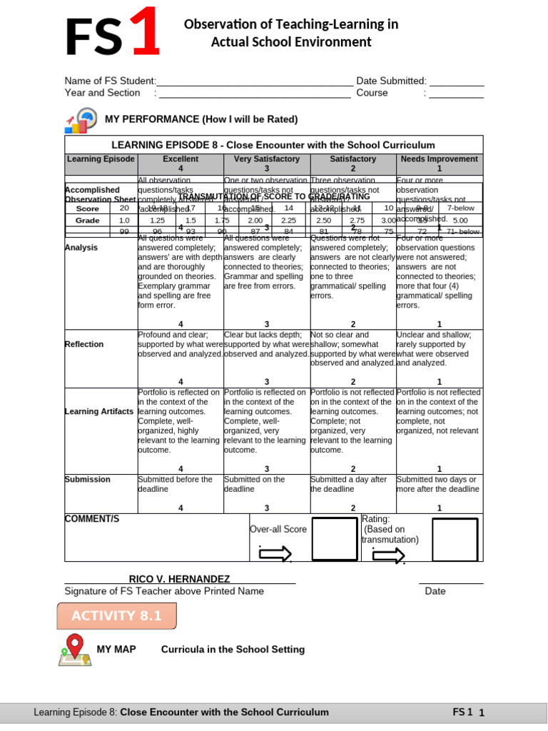 FS1 Episode 8: Curriculum Observation Guide | PDF | Curriculum | Teachers