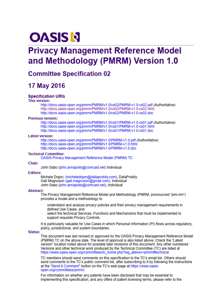 OASIS - Privacy Management Reference Model and Methodology (PMRM ...