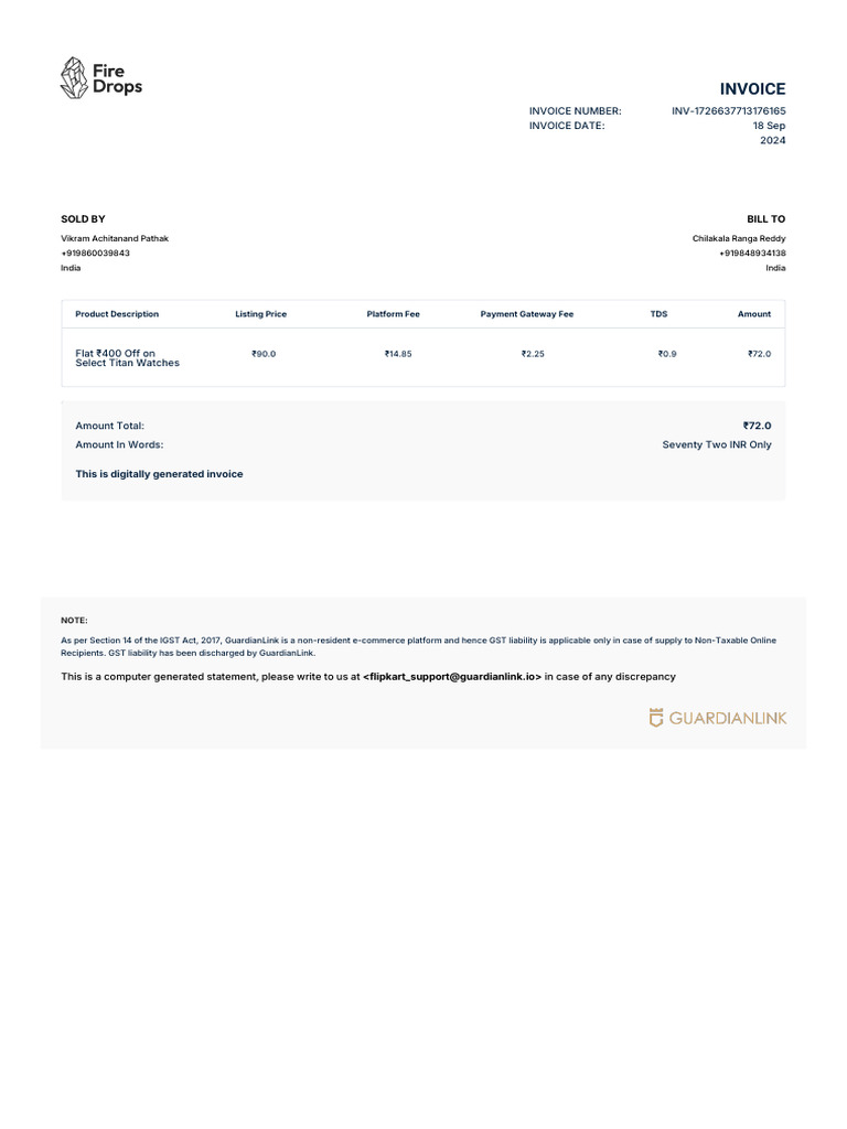 Invoice INV-1726637713176165 | PDF | Payments | Taxes