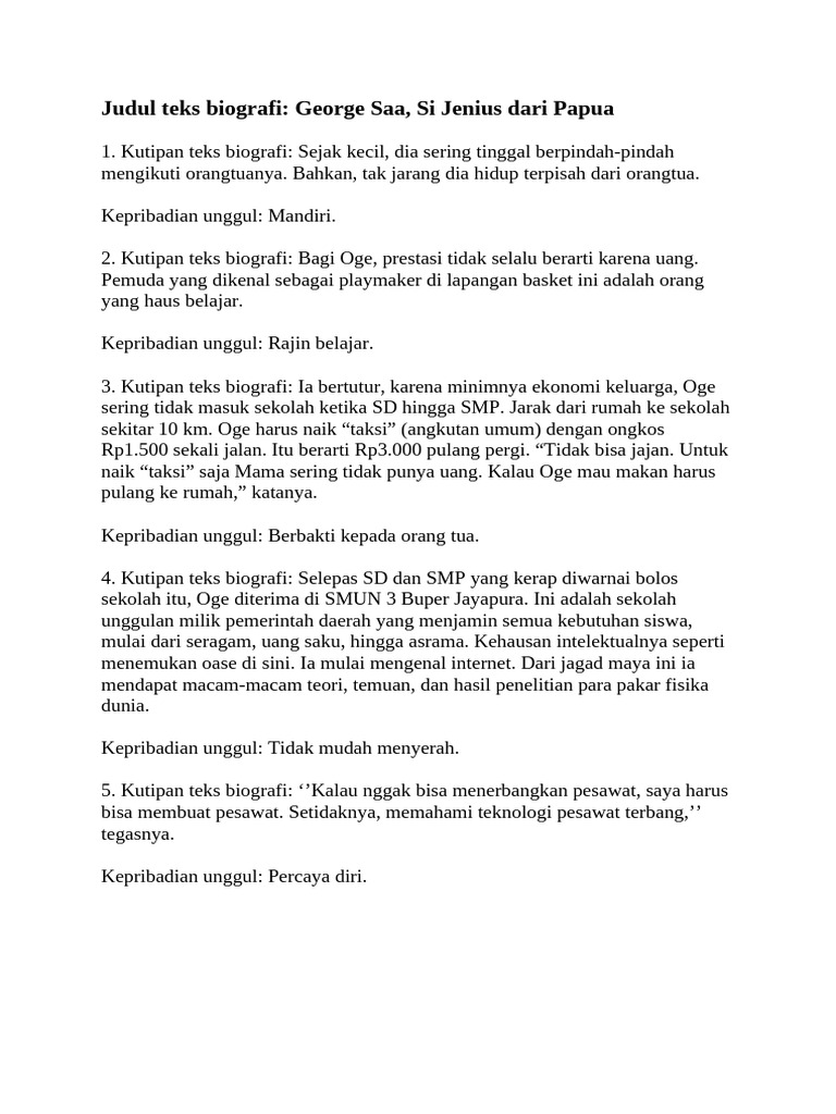 Biografi George Saa, Jenius Papua | PDF