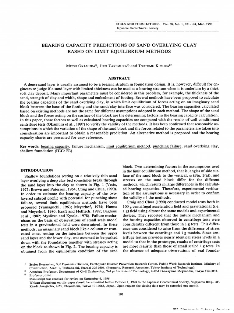 1997 - Bearing Capacity Predictions of Sand Overlying Clay Based On ...