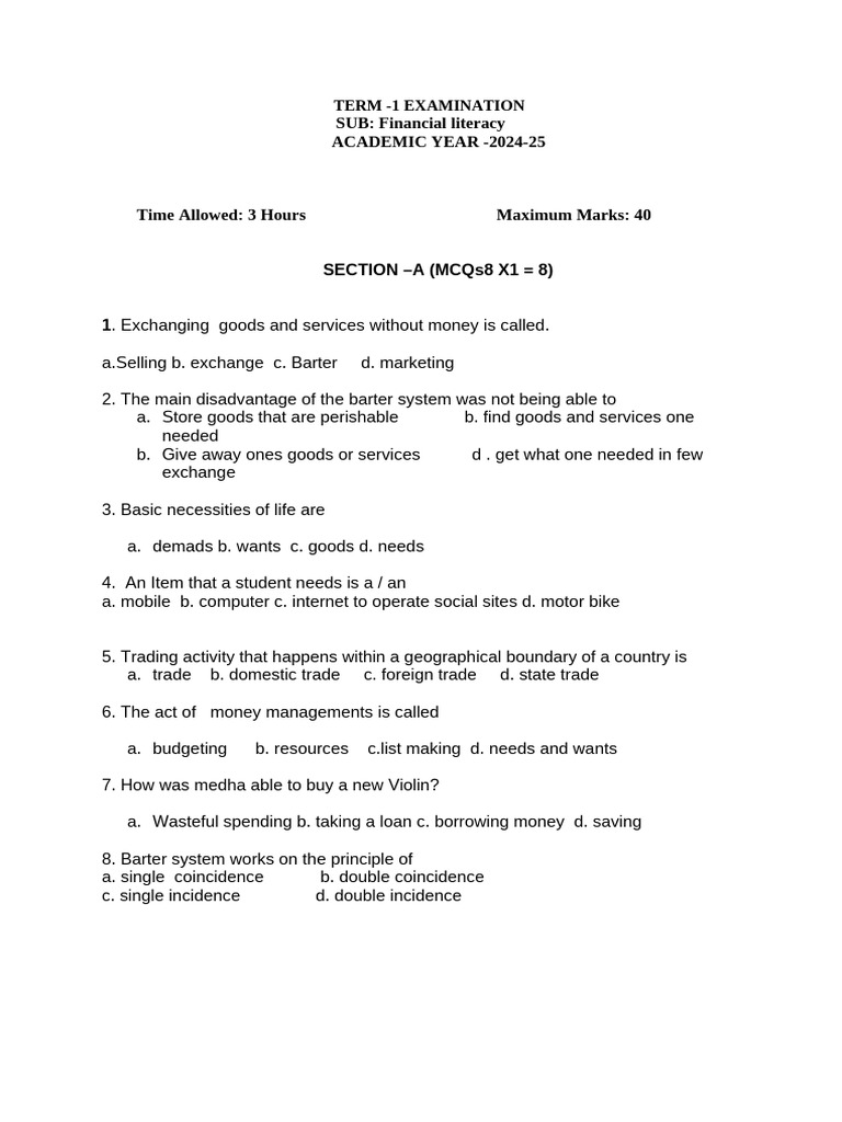 TA 1 Financial Literacy - 6 | PDF | Money | Economies