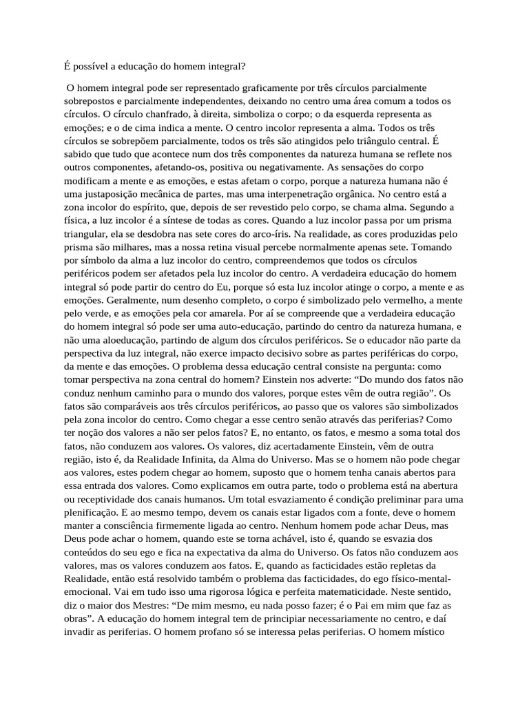 Educação do Homem Integral: Centro e Periferias | PDF | Cor | Alma