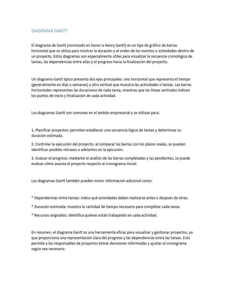 Diagrama de Gantt: Gestión de Proyectos | PDF