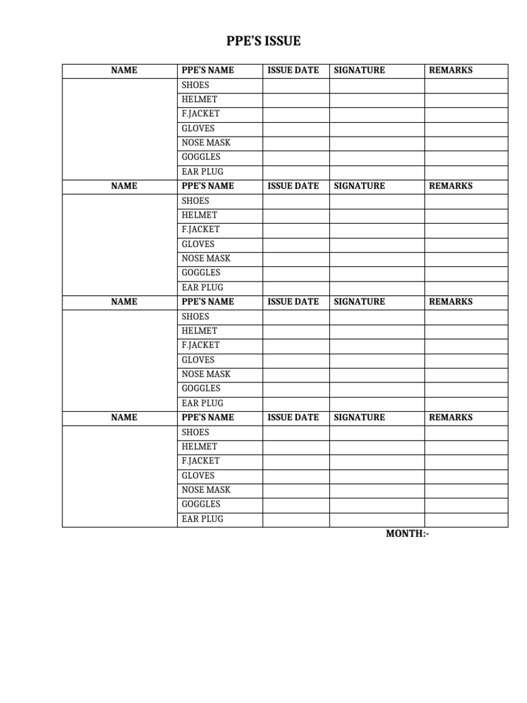 PPE Issue Log Template | PDF