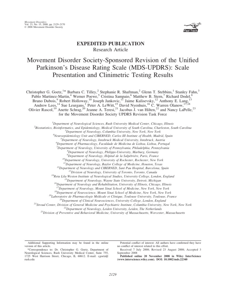 MDS-UPDRS: Revised Parkinson's Scale Results | PDF | Factor Analysis ...